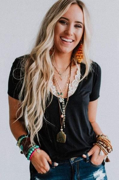 Scoop Neck Bralette Tee - Black | Three Bird Nest