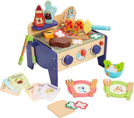 Bluey – Wooden BBQ and Salad Set, 33-Piece Colorful Playset with Tongs and Food Pieces – Real... | Amazon (US)