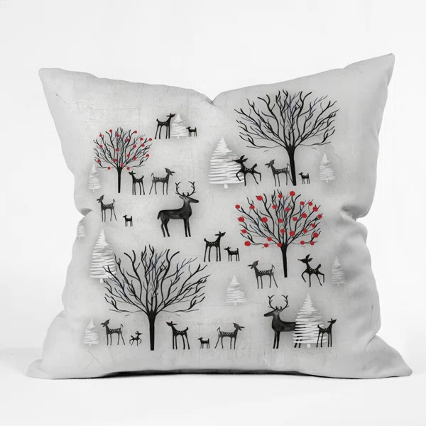 Farmhouse Winter Deer and Forest Indoor/Outdoor Throw Pillow | Wayfair North America