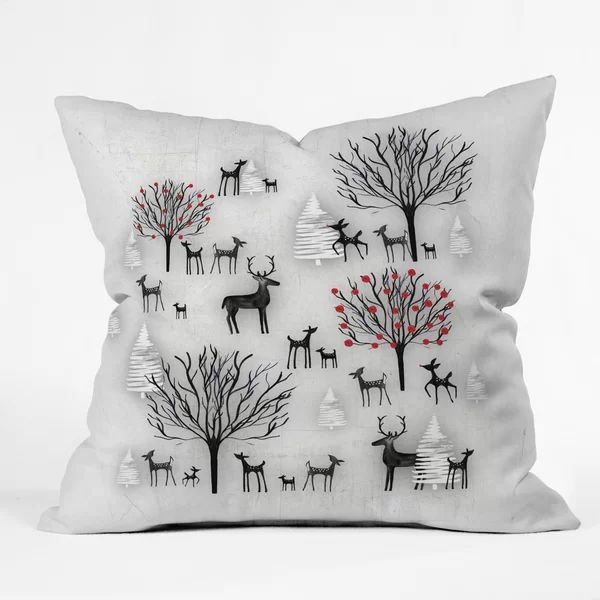 Farmhouse Winter Deer and Forest Indoor/Outdoor Throw Pillow | Wayfair North America