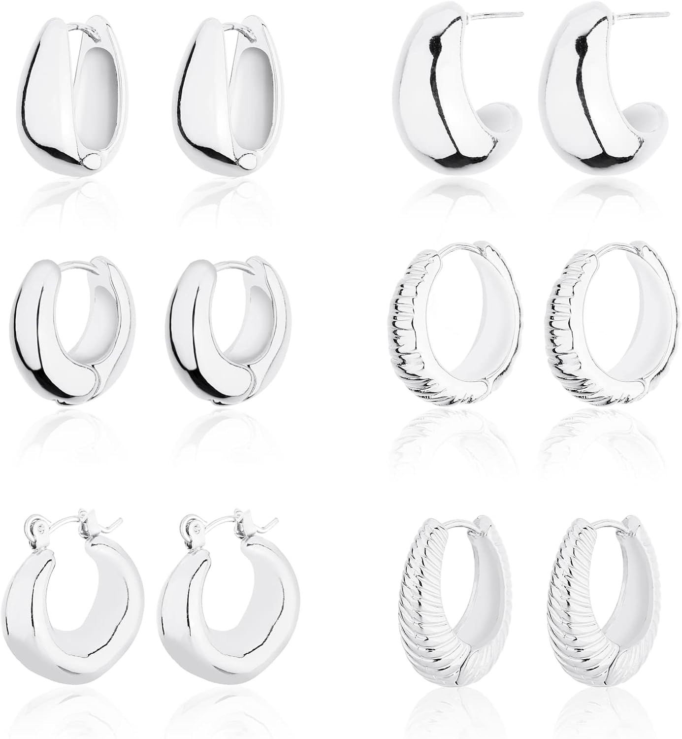 Wgoud Chunky Hoop Earrings Set 14K Gold Hoop Earrings for Women Hypoallergenic, Thick Hoops Earri... | Amazon (US)