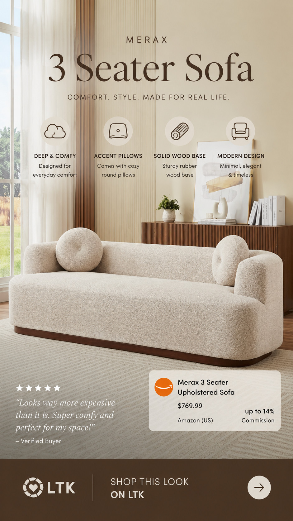 Soft curves, oversized cushions, and that perfect cozy neutral tone ✨
This sofa gives that relaxed Pinterest home aesthetic while still looking clean, elevated, and designer.

The deep seats make it feel like a cloud, and the modular layout is perfect for everyday living, movie nights, or hosting friends 🤍

Honestly one of the best “looks way more expensive than it is” finds lately.

#interiordesign #homedecor #cozyhome #amazonhome #ltkhome 

 #LTKHome