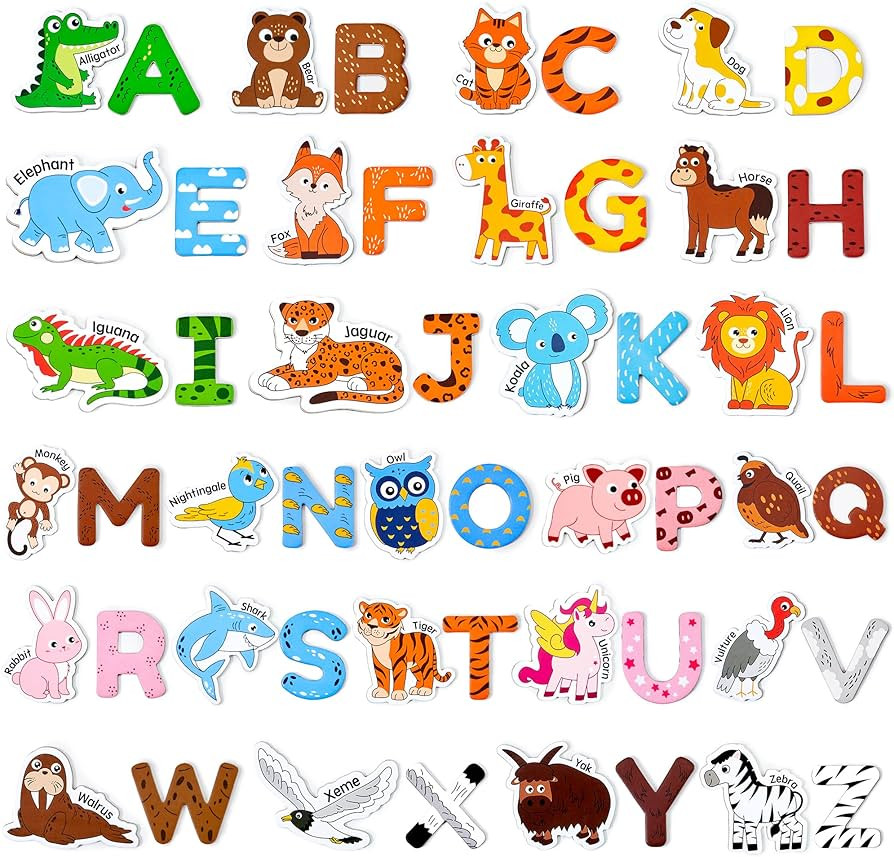 JoyCat Wooden Fridge Magnets for Toddlers – 26 Cute Animals & Uppercase Letters, Large Refriger... | Amazon (US)