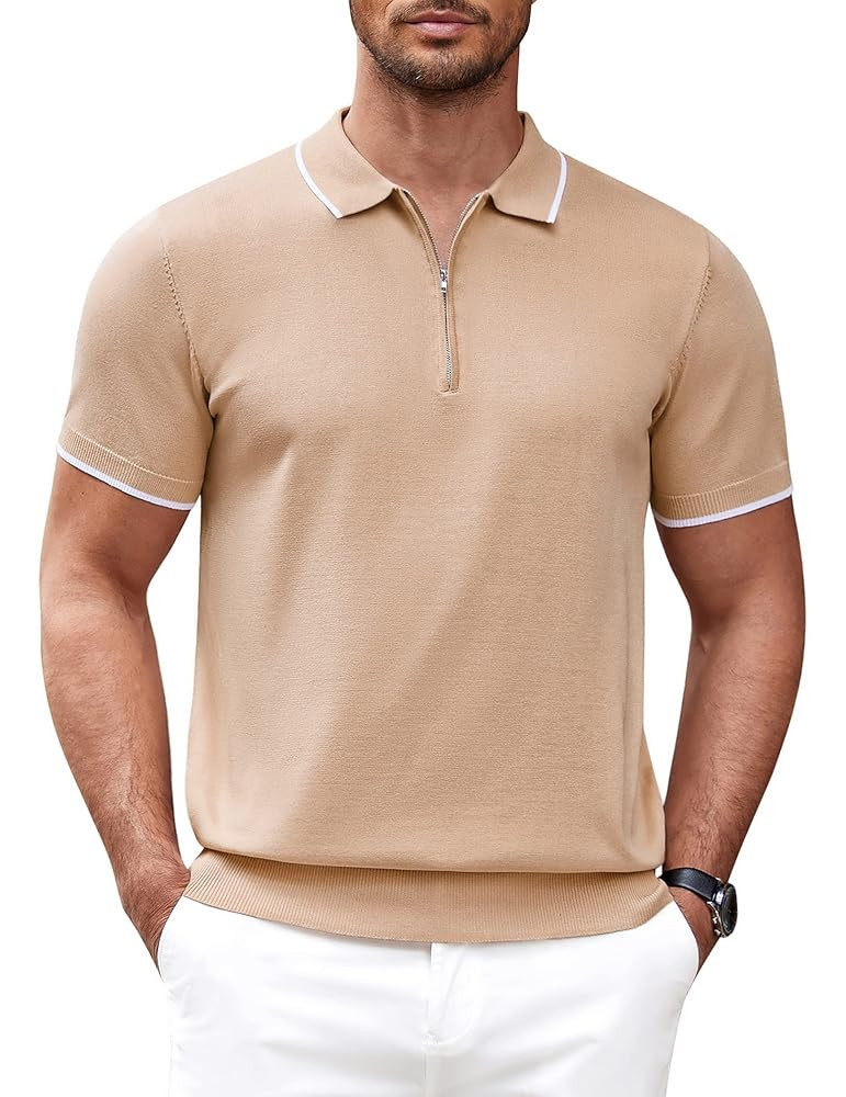 COOFANDY Men's Zipper Polo Shirt Casual Knit Short Sleeve Polo T Shirt Classic Fit Shirts | Amazon (US)