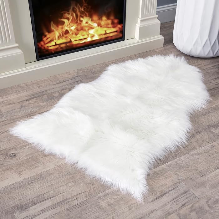 White Faux Fur Sheepskin Rug - Ultra Soft, Super Thick, Fluffy, Washable 2x3 Feet Pelt for Living... | Amazon (US)
