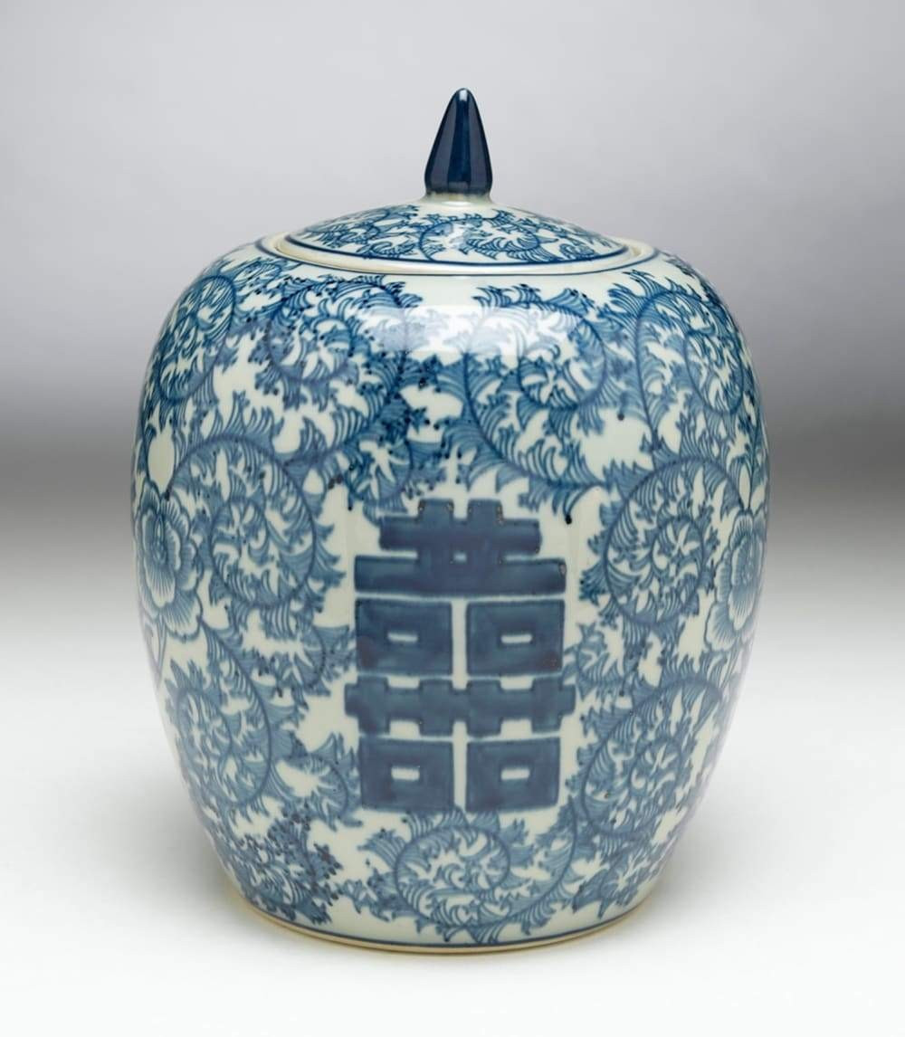10" Blue and White With Green Glaze Double Happiness Ginger Jar | Pier 1 Online