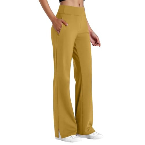 JPLZi Petite Yoga Pants, Womens Casual Pants, Womens Yoga Pant Wide Leg wiht Pockets High Waist Stretch Loose Casual Lounge Sweatpants Yellow XXL | Amazon (US)