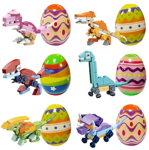 Easter Basket Stuffers Essentials for Teens Kids, Easter Egg Fillers - 6Pcs Prefilled Easter Eggs with Dinosaur Building Blocks Toys for Girls Boys Egg Hunt Prizes, Party Favors, Classroom Gifts | Amazon (US)