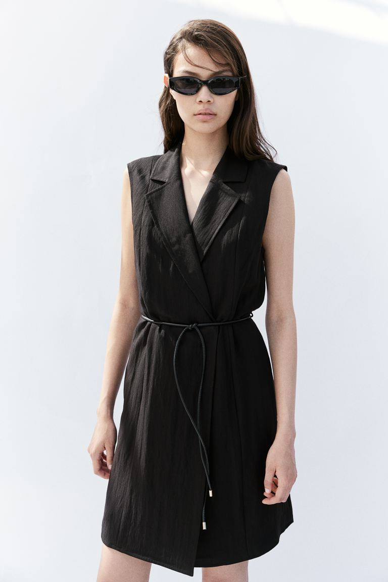 Tie-belt Jacket Dress - Sleeveless - Short - Black - Ladies | H&M US | H&M (US + CA)