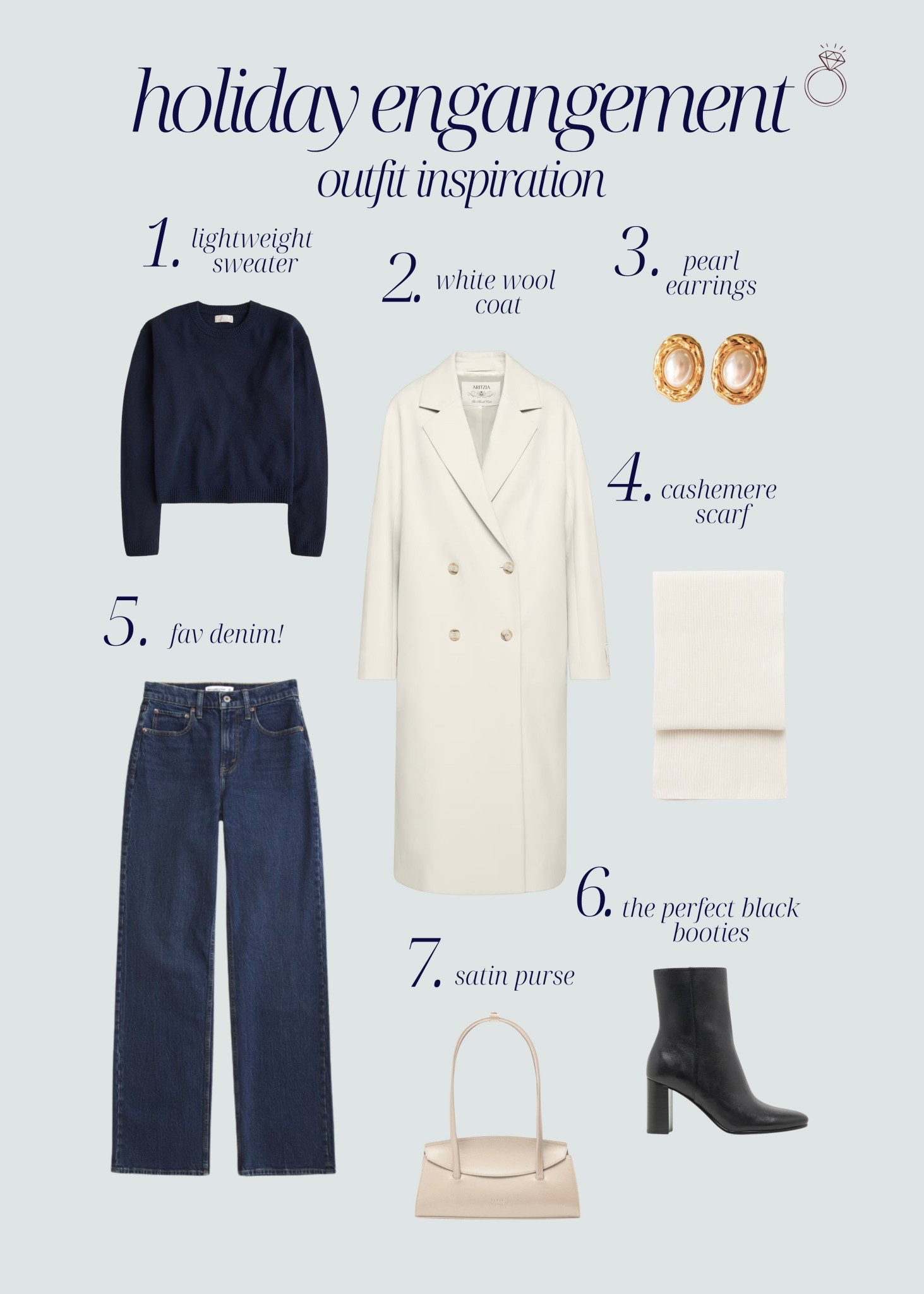 [12/4/25] holiday engagement outfit inspiration | sweater + wool coat + denim | a classic + semi-casual look and you likely have most of these pieces in your closet! Linking some alternatives styles as well 

[jacqmaria code is always viv15]

#LTKHoliday #LTKWedding