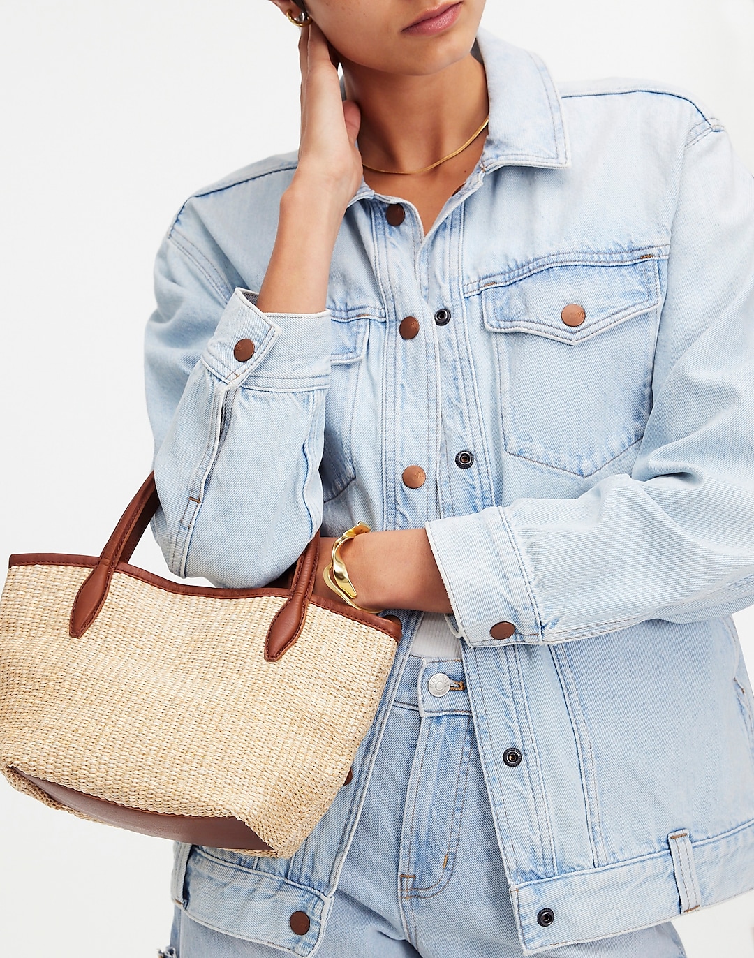 The Mini Shopper Tote in Leather-Trimmed Straw | Madewell