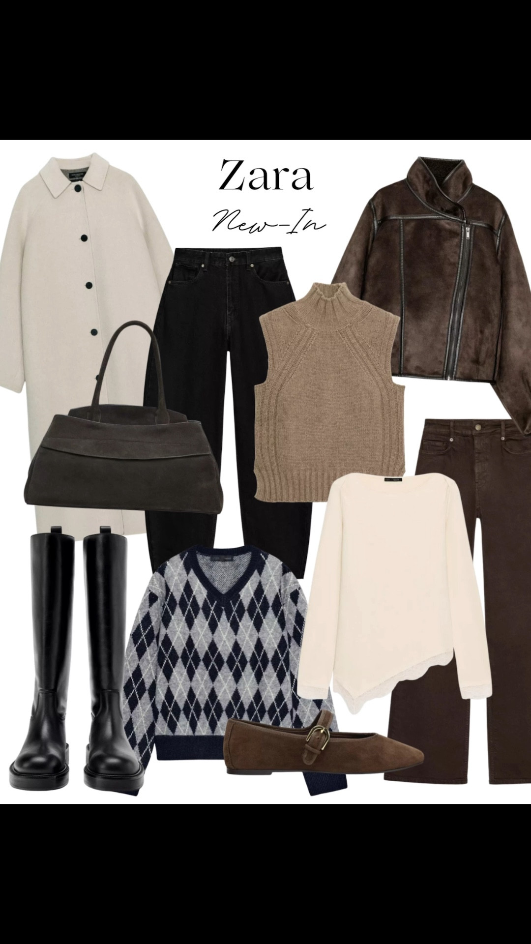 New-in Zara - autumn wardrobe essentials 🤎🍂

Tags: fall outfit, wool coat, suede bag, argyle sweater, black knee boots, lace detail shirt, barrel leg jeans, black denim, sleeveless knit, brown jeans, brown suede ballet flats, fall jacket, lined suede coat, capsule wardrobe basics 

#LTKFindsUnder100 #LTKSeasonal #LTKShoeCrush