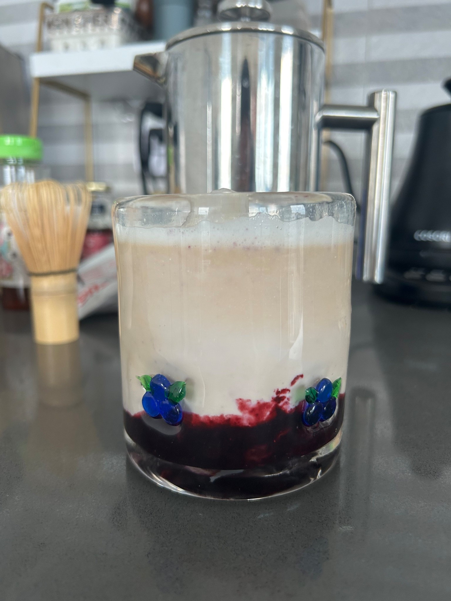 Blueberry latte in my blueberry inlay glass from World Market🫐

#LTKSeasonal #LTKHome