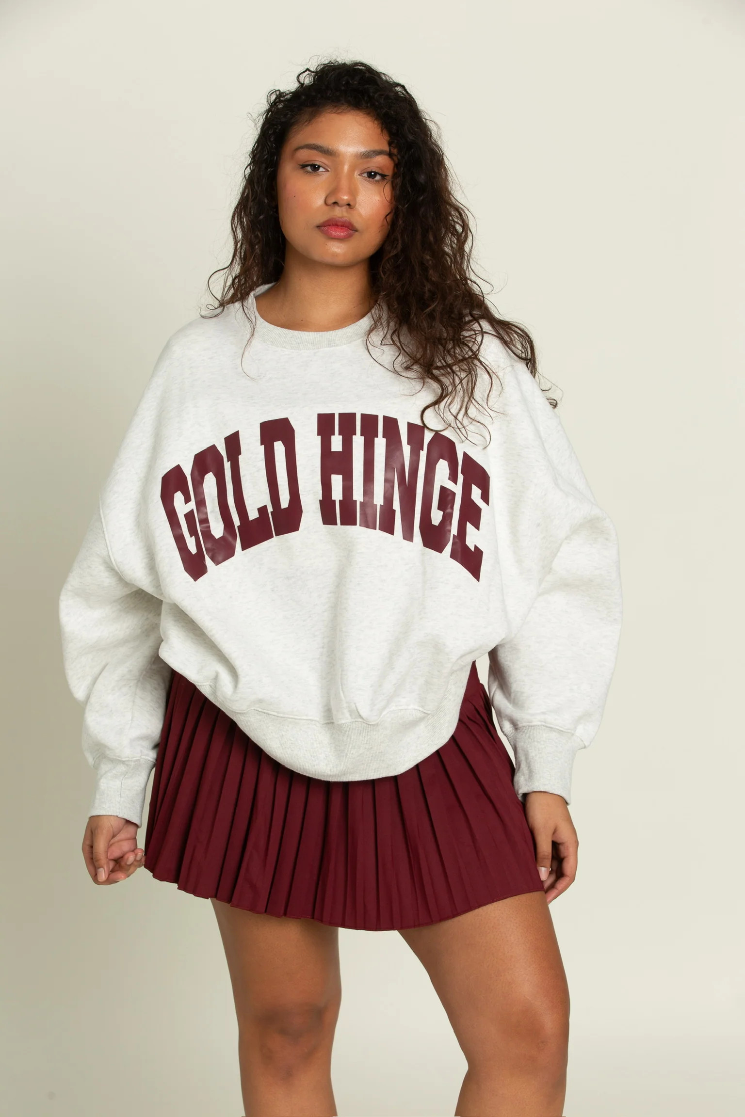 Heather White Maroon GH Wide Arm Sweatshirt | Gold Hinge