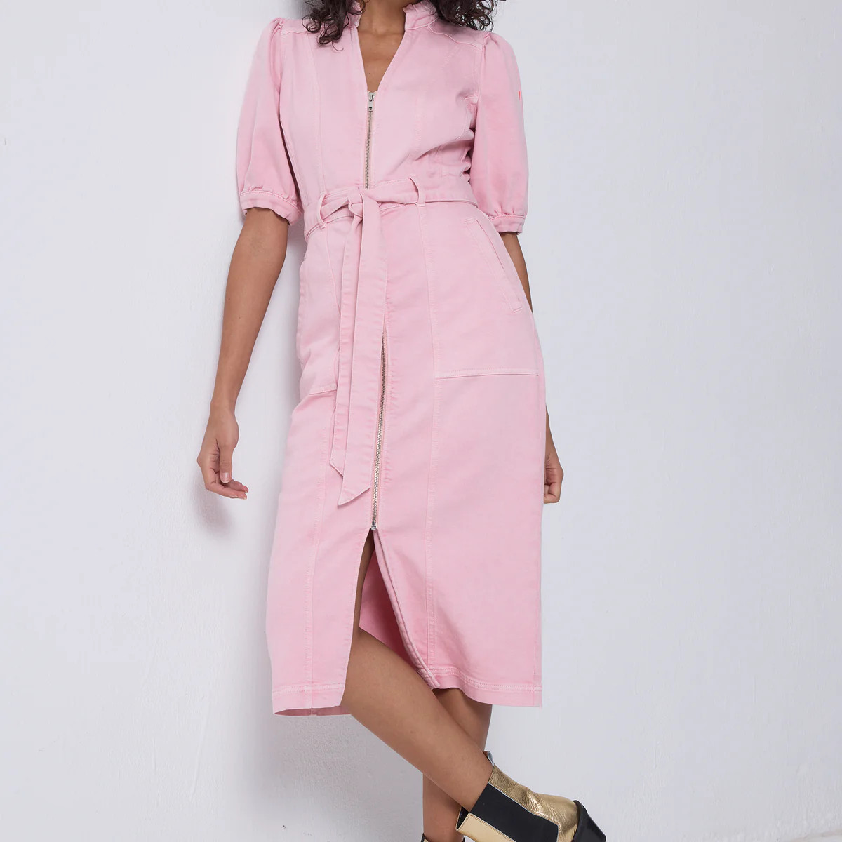 Pink Zip Detail Denim Dress | Scamp & Dude