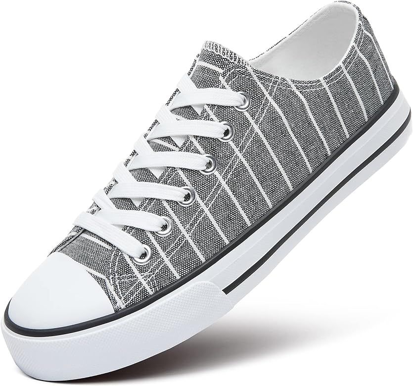 ZGR Women’s Canvas Low Top Sneaker Lace-up Classic Casual Shoes Black and White | Amazon (US)