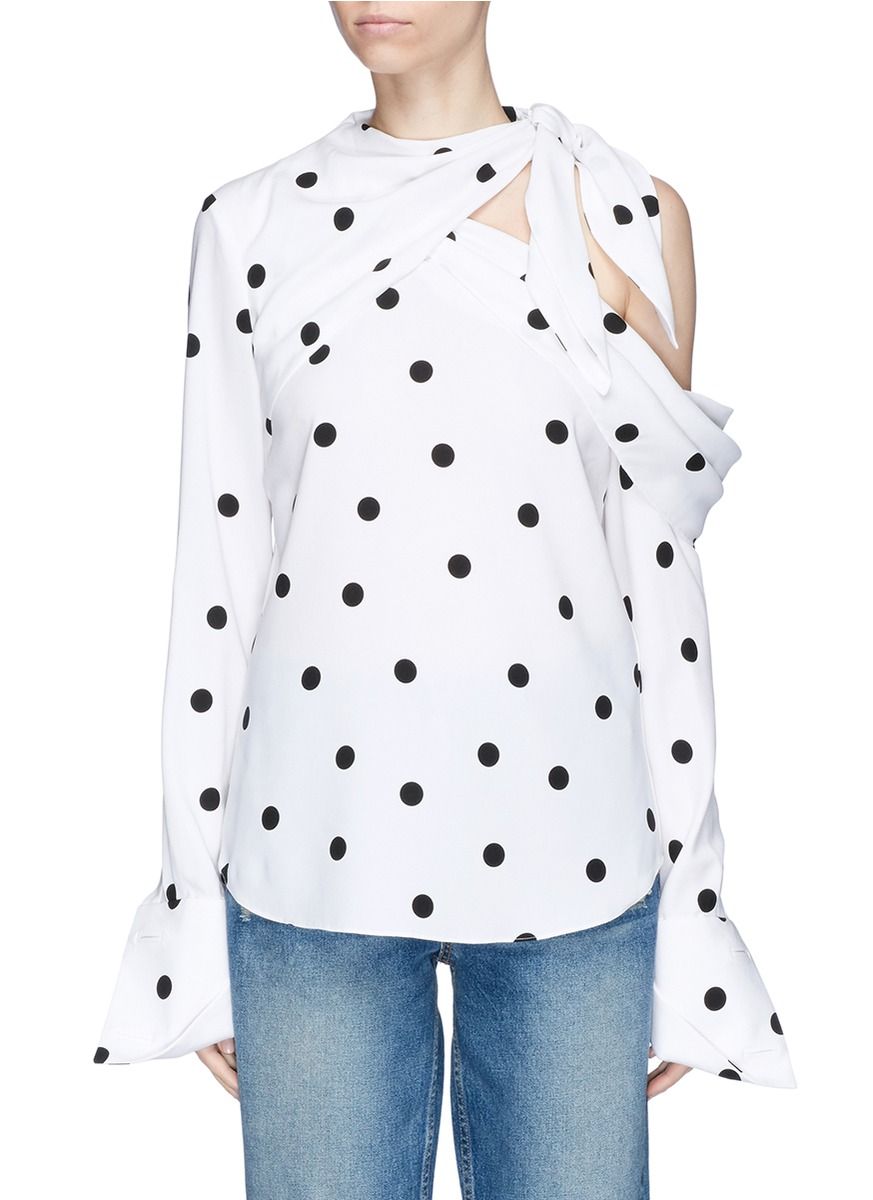 Polka dot print silk one-shoulder shirt | Lane Crawford (US)