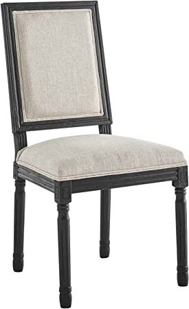 Modway Court French Vintage Upholstered Fabric Dining Chair in Black Beige | Amazon (US)
