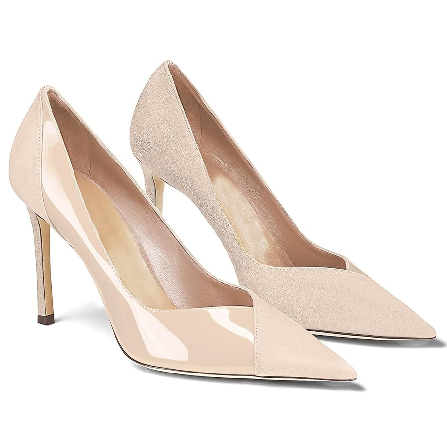 Coutgo Womens Pointed Toe High Heels Pumps Patent Suede Stiletto Heel Slip on Office Party Weddin... | Amazon (US)