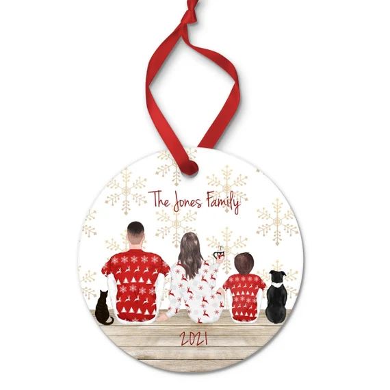 Personalized Family Christmas Ornament in Pajamas with Pet Dog and Cat Keepsake Gift | Etsy (US)