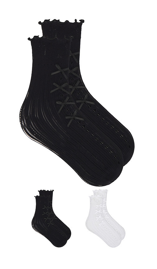 Stems Lolita Lace Bow Crew Socks Pack Of 2 in Black. | Revolve Clothing (Global)