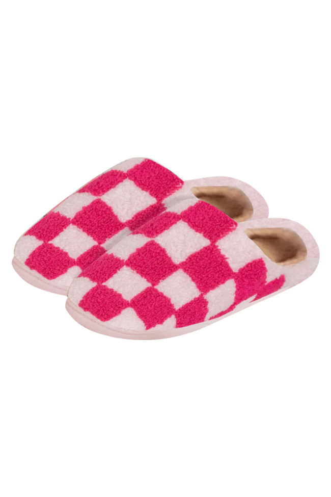 Pink Tonal Checkered Slippers | Pink Lily