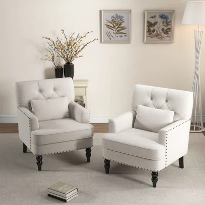 Arnice 29"W Upholstered Tufted Club Chair With Nailhead Trim And A Pillow | Wayfair North America