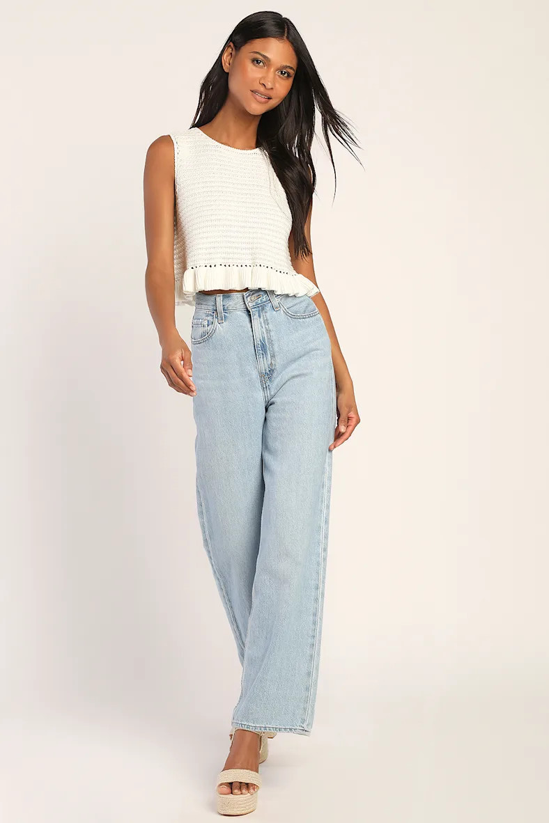 Flouncin' Around Ivory Cropped Ruffled Sweater Tank | Lulus