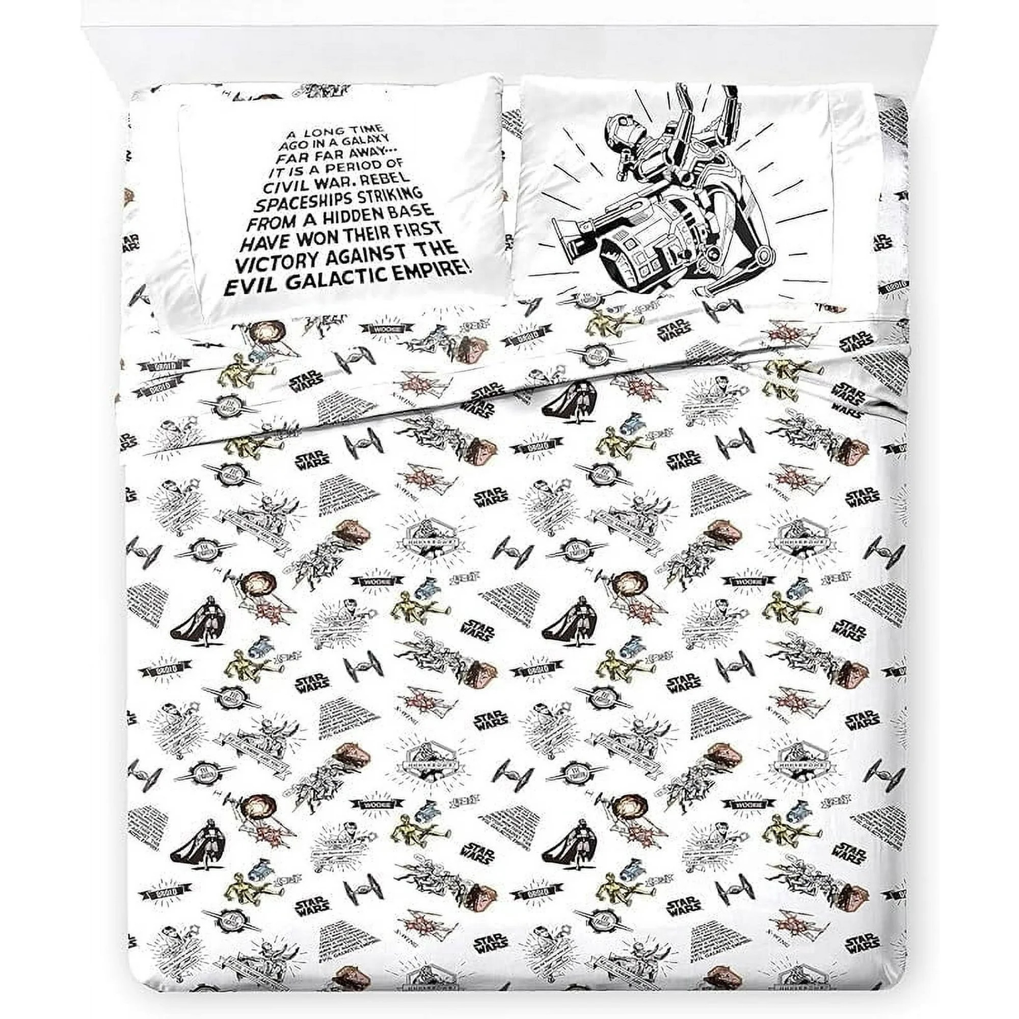 Star Wars T-Shirt Comic 4 Piece Queen Size Bed Sheets Set - Disney Bedding | Walmart (US)