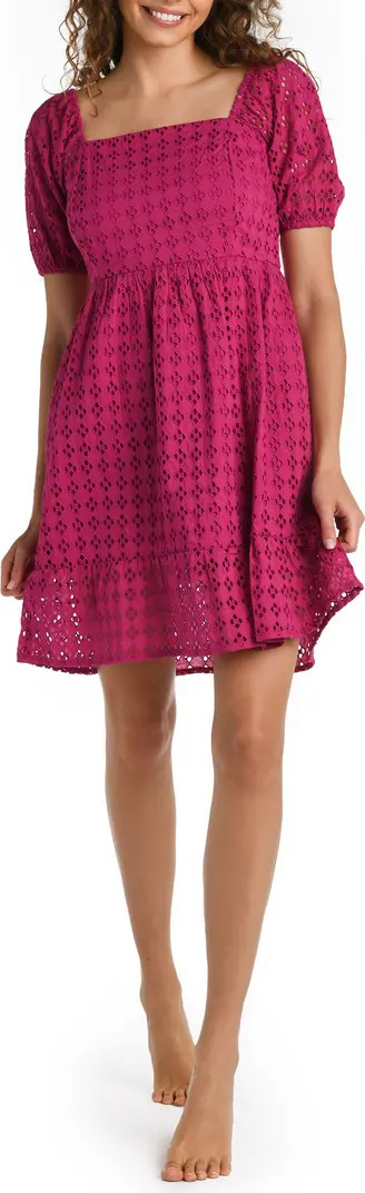 La Blanca Puff Sleeve Cotton Eyelet Cover-Up Dress | Nordstrom | Nordstrom