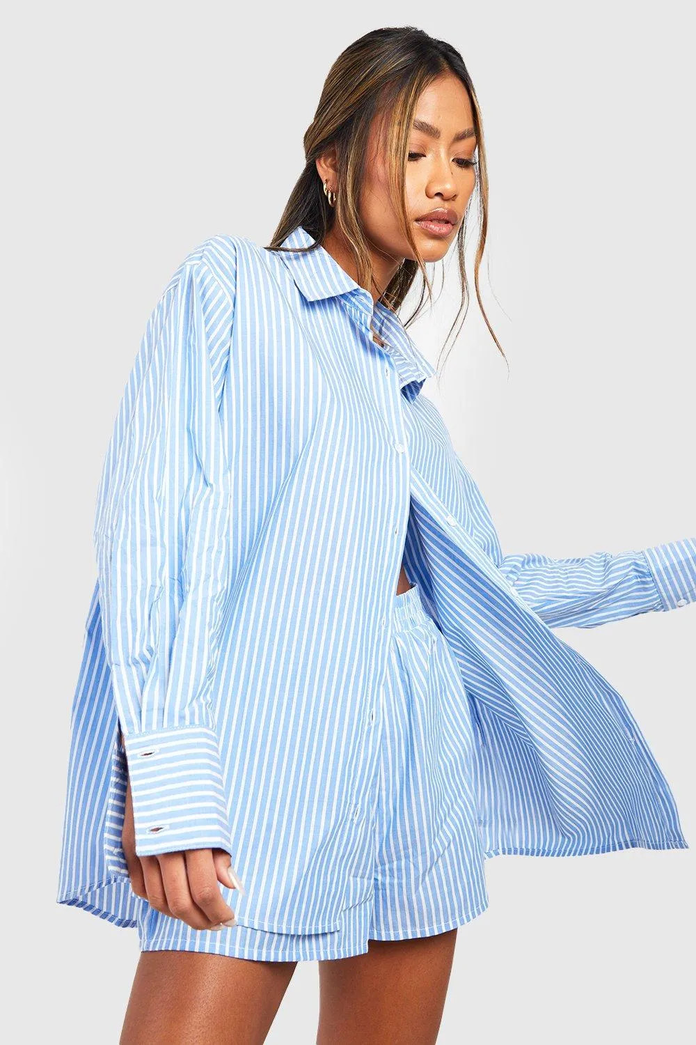 Cotton Pinstripe Oversized Pyjama Shirt | boohoo (US & Canada)