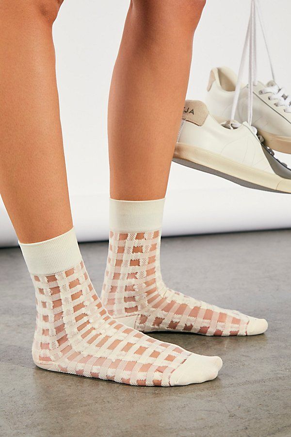 Gingham Places Sheer Socks by High Heel Jungle at Free People, White, One Size | Free People (Global - UK&FR Excluded)