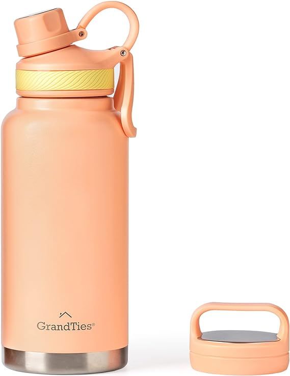 GrandTies 2 Lids Sports Stainless Steel Water Bottle– 32oz, Reusable Wide Mouth Vacuum Insulate... | Amazon (US)