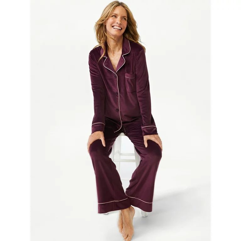 Joyspun Women's Velour Knit Pajama Set, 2-Piece, Sizes S to 5X | Walmart (US)