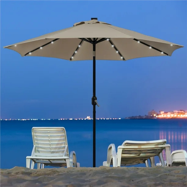 SMILE MART 9ft Standard Patio Umbrella with LED Lights, Tan | Walmart (US)