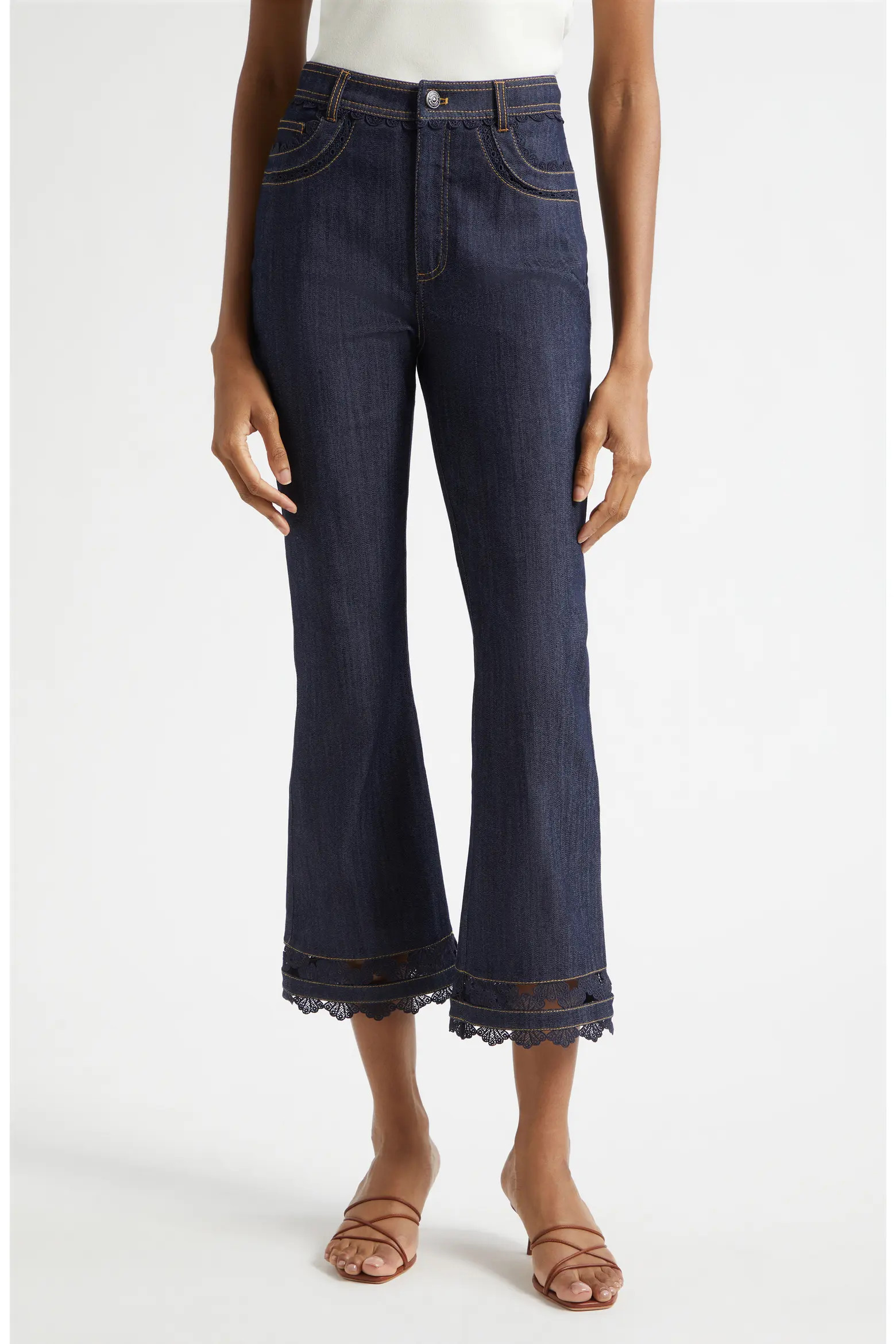 Guipure Lace Trim Cropped Flare Leg Jeans (Women) | Nordstrom | Nordstrom