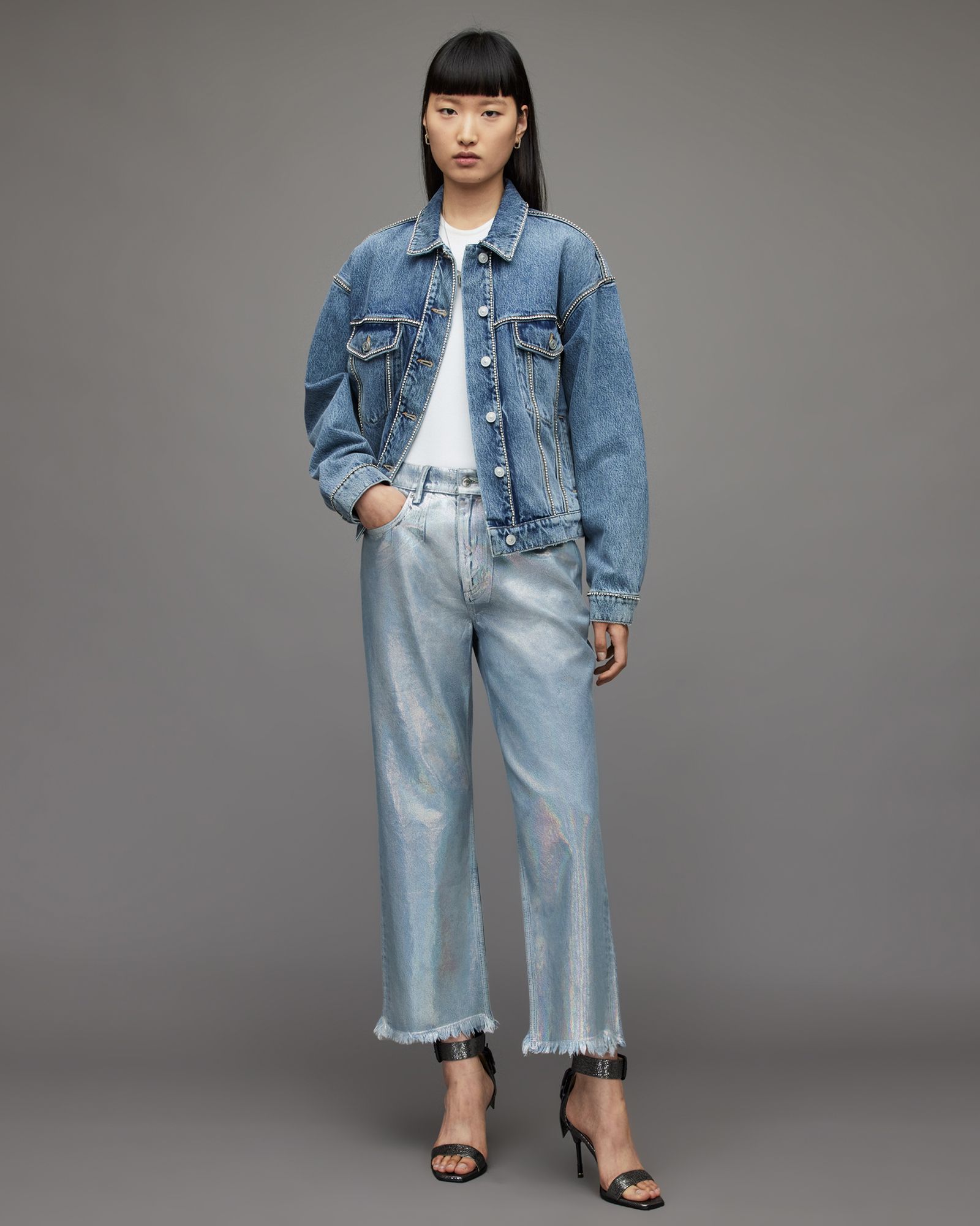 AllSaints April High-Rise Straight Metallic Jeans | AllSaints US
