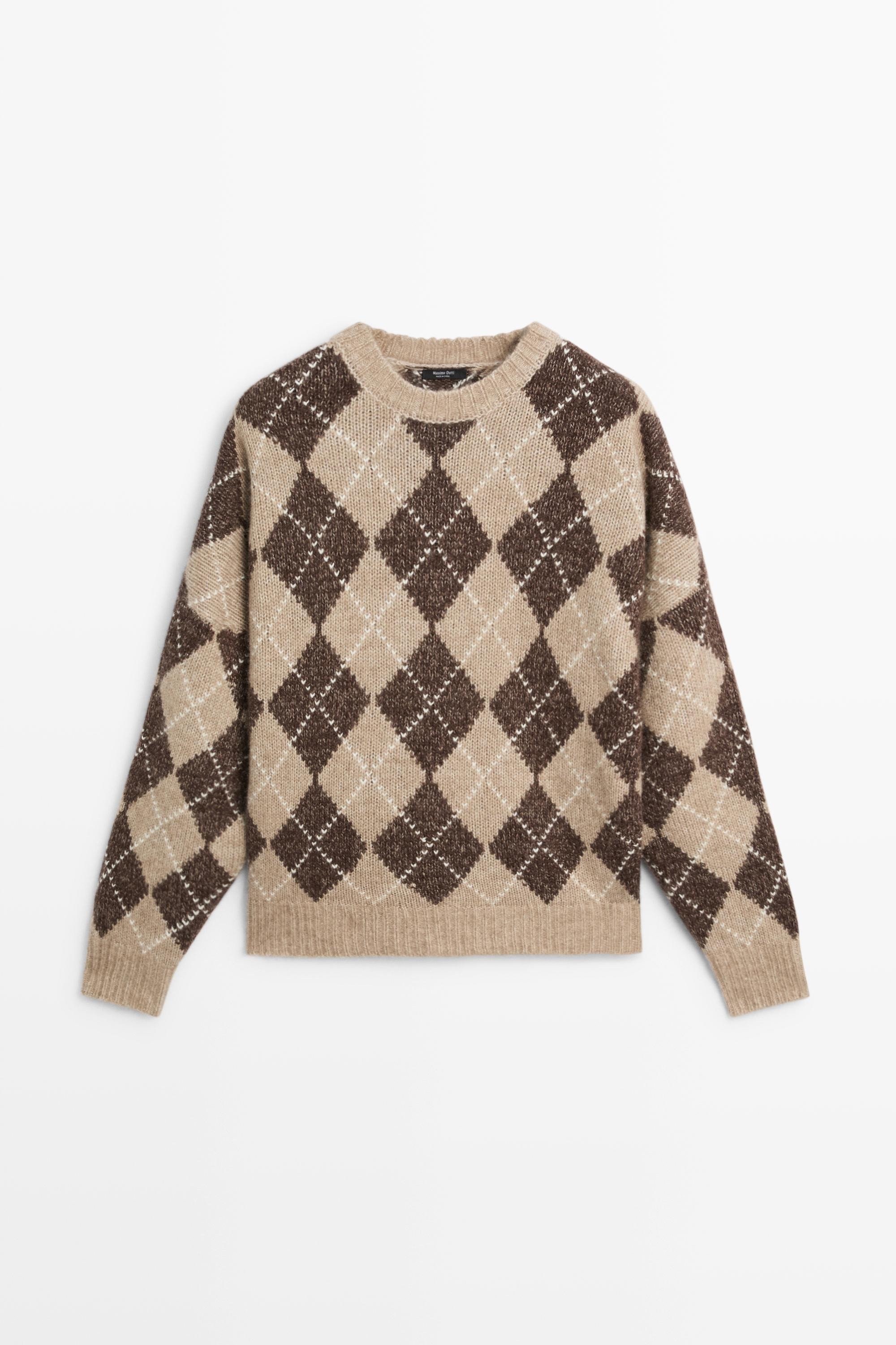 Pull en maille \u00e0 motif losanges et cachemire | Massimo Dutti FR