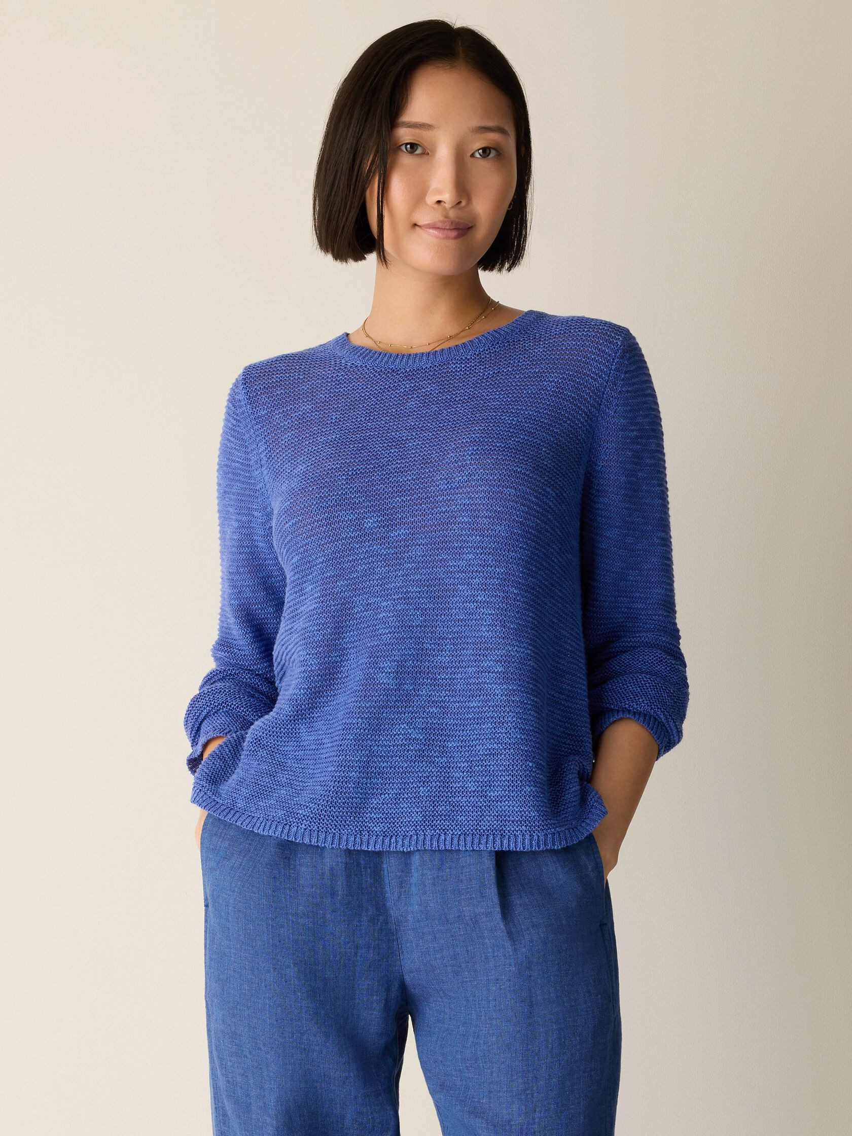 Organic Linen Cotton Slub Crew Neck Top | Eileen Fisher