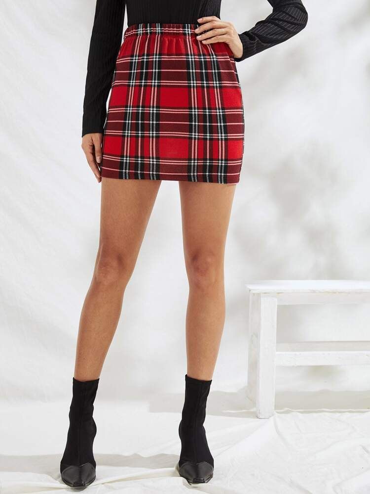 Tartan Print Bodycon Skirt | SHEIN