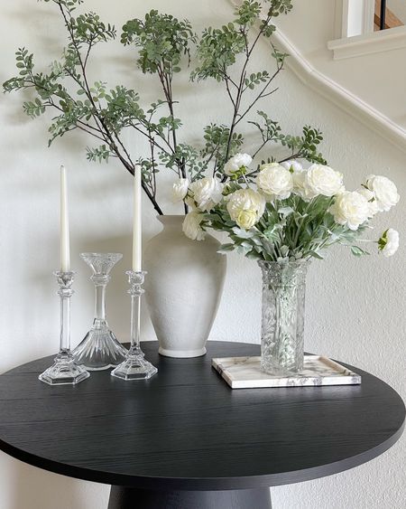 Entryway decor featuring 2 packs of these stunning faux ranunculus and pair of crystal candlesticks! Other pieces are vintage!

#LTKstyletip #LTKhome #LTKfindsunder100
