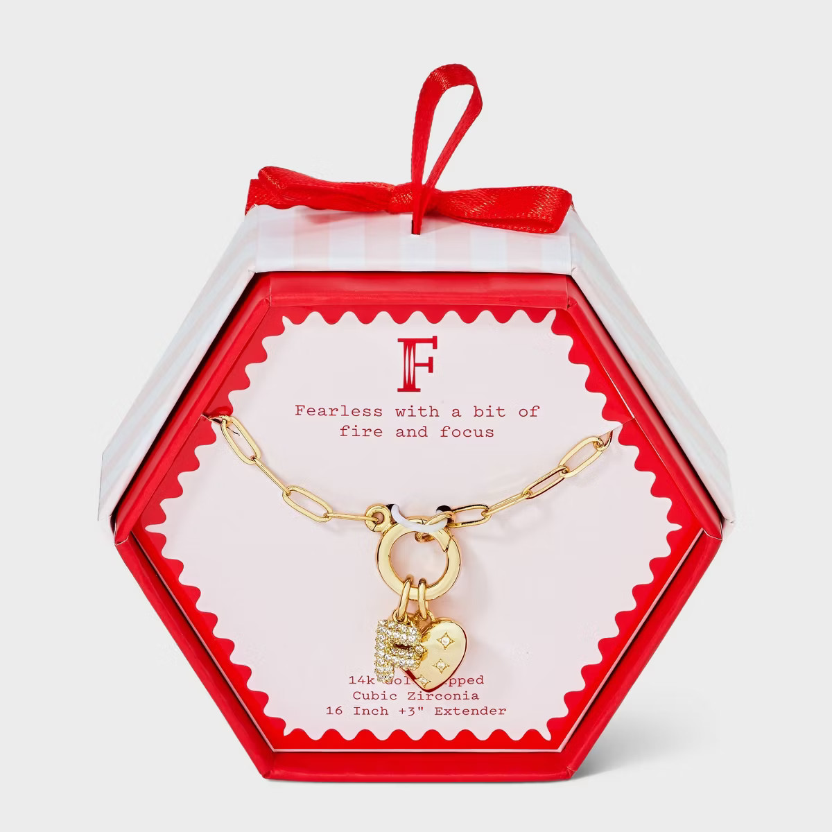 14K Gold Dipped Cubic Zirconia Puffy Heart Charm Initial Necklace - A New Day™ Gold | Target