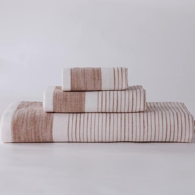 Striped Bath Towels Large 100% Long-staple Cotton Double Weave Luxury White Brown Bath Towels Was... | Amazon (US)