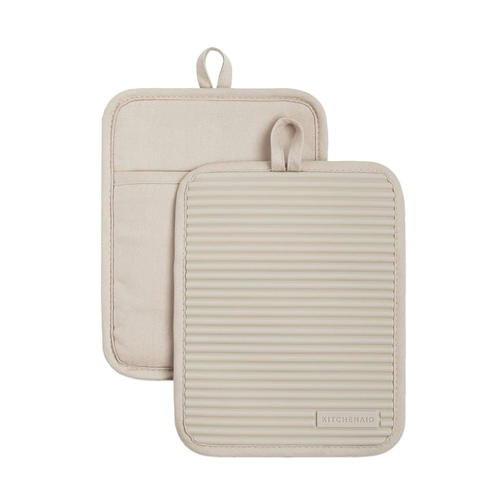 KitchenAid Ribbed Soft Silicone Pot Holder 2-Pack Set, Milkshake Tan, 7"x9" | Amazon (US)