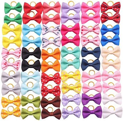 YAKA 60PCS (30 Paris) Cute Puppy Dog Small Bowknot Hair Bows with Rubber Bands Handmade Hair Accesso | Amazon (US)