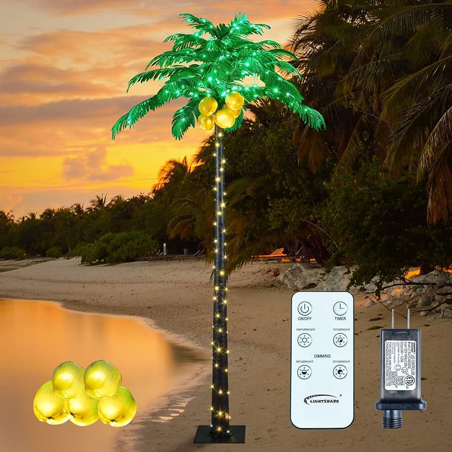 Lightshare Lighted Upgraded 8FT Gorgeous Artificial Lighted Palm Tree, 256 LED Lights, Decoration... | Amazon (US)