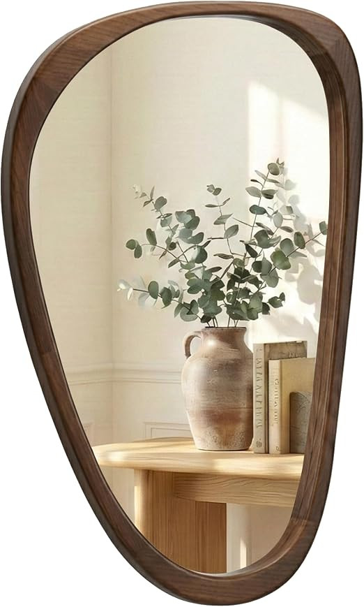 Solid Wood 30"x20" Irregular Asymmetrical Wall Mirror, Japandi Boho Mid-Century Modern Decorative... | Amazon (US)
