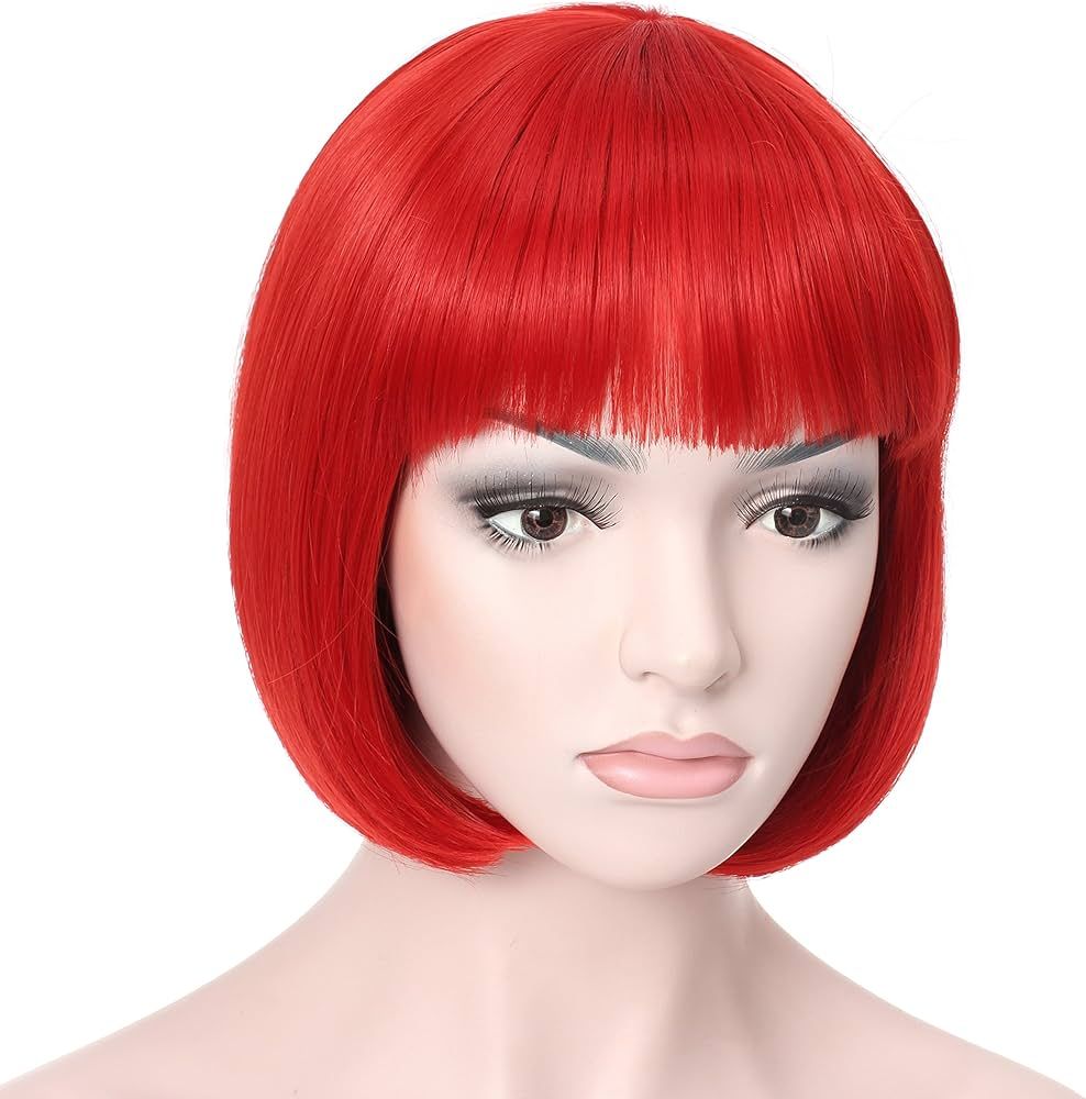 Onedor 10" Short Straight Hair Flapper Cosplay Costume Bob Wig (Red) | Amazon (US)