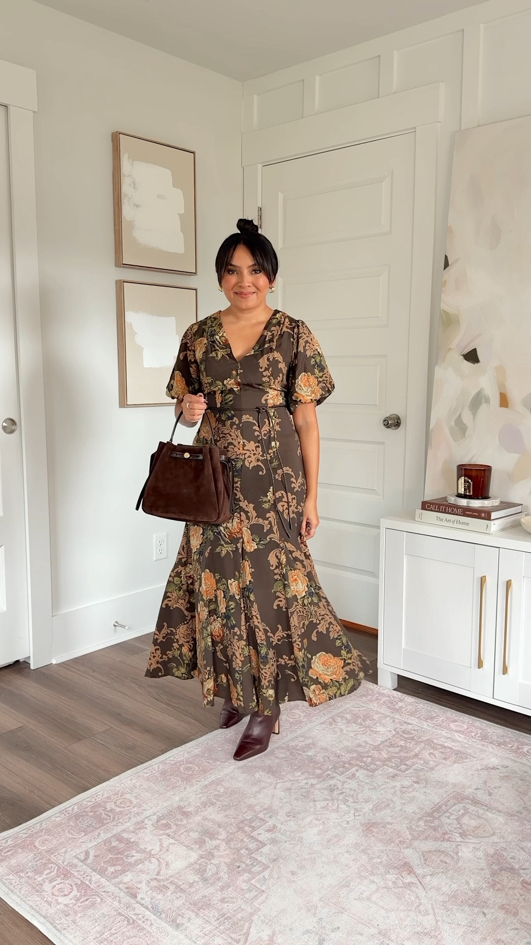 Brown floral dress size xs TTS 
Spiced pecan brown boots size 5 TTS

#LTKSeasonal #LTKPetite #LTKStyleTip