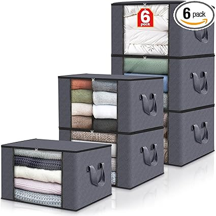 Fab totes 6 Pack Clothes Storage, Foldable Blanket Storage Bags, Storage Containers for Organizin... | Amazon (US)